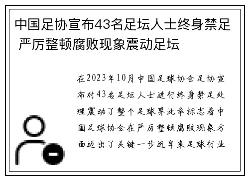 中国足协宣布43名足坛人士终身禁足 严厉整顿腐败现象震动足坛